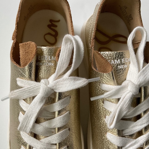 SAM EDELMAN Poppy Lace Up Leather Women’s Sneaker Gold Metallic Size 8 - Picture 3 of 9